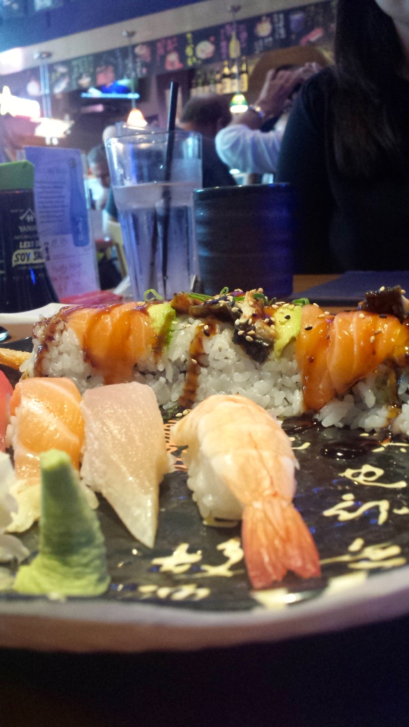 Delicious sushi @ Hoka Hoka restaurant. They have happy hour until 6, meaning buy 1 take 1 roll! 